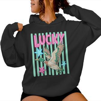Retro Duck Lucky Summer Vibes Southern Mallard Duck Hunting Women Hoodie - Thegiftio UK