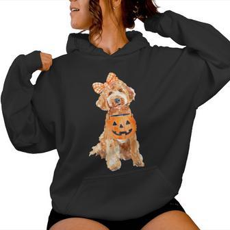 Retro Goldendoodle Pumpkin Jack O Lantern Halloween Dog Mom Women Hoodie - Thegiftio UK