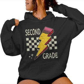 Retro Second Grade Teacher Lightning Pencil Teacher Kid Women Hoodie | Seseable UK