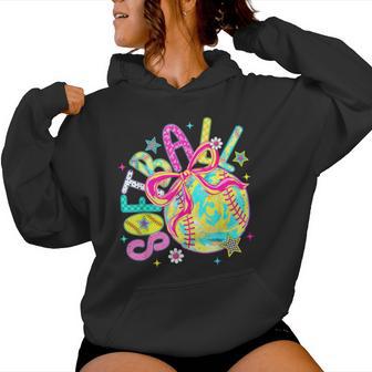 Retro Softball Coquette Bow Game Day Vibes For Girls Women Hoodie - Thegiftio UK