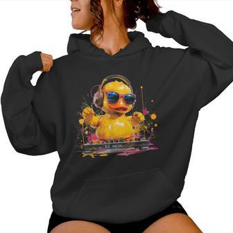 Rubber Duck Turntable Dj Music Dj Rubber Duckie Watercolor Women Hoodie - Thegiftio UK