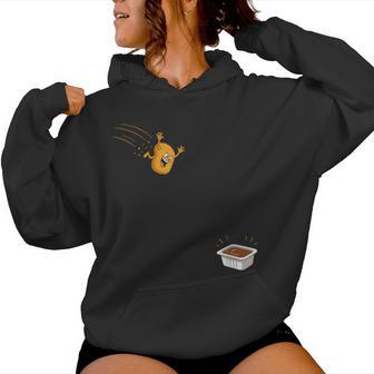 Sauce Dive Flying Chicken Nugget Cartoon Humor Women Hoodie | Seseable UK