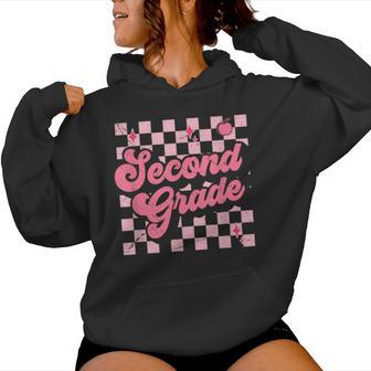 Second Grade Checkered Retro 2Nd Grade Teacher Kid Girl Women Hoodie | Seseable UK