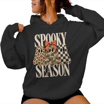 Spooky Season Leopard Camo Checkered Ghost Halloween Fall Women Hoodie - Thegiftio UK