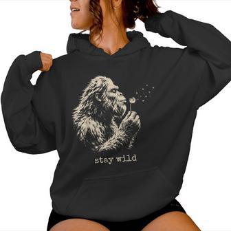Stay Wild Retro Bigfoot Sasquatch Dandelion Women Hoodie - Thegiftio UK