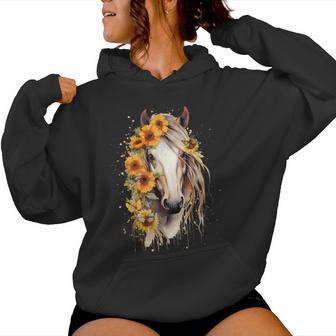 Sunflower Horse Portrait Cowgirl Equestrian Horseback Riding Women Hoodie - Thegiftio UK