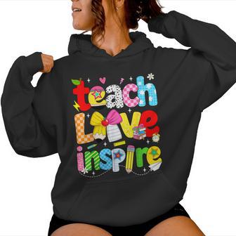 Teach Love Inspire Trendy Teacher Back To School First Day Women Hoodie - Thegiftio UK