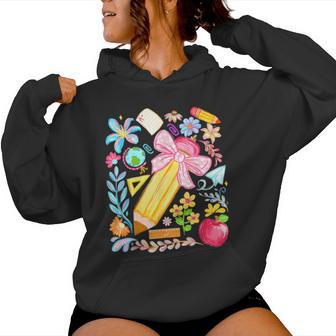 Teacher Coquette Bow Pencil Happy First Day Back To School Women Hoodie - Thegiftio UK