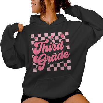 Third Grade Pink Checkered Retro 3Rd Grade Teacher Kids Girl Women Hoodie - Thegiftio UK