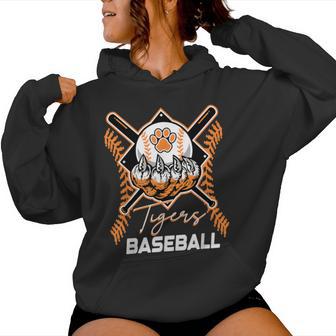 Tigers Baseball Mom Game Day Paw Print Orange Tiger Pride Women Hoodie | Seseable UK