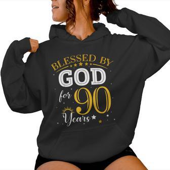 Vintage Blessed By God For 90 Years Old 90Th Birthday Girl Women Hoodie - Thegiftio UK