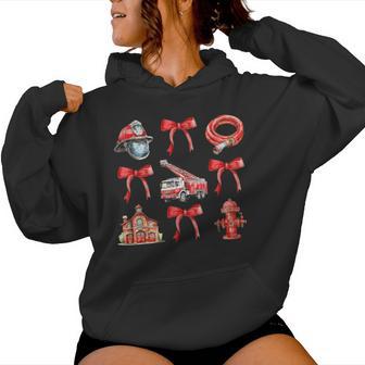 Vintage Coquette Bow Firefighter Firehouse Fireman Women Women Hoodie - Thegiftio UK