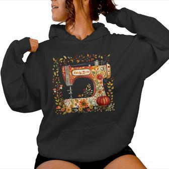 Vintage Floral Pumpkin Sewing Machine Fall Autumn Quilter Women Hoodie - Thegiftio UK