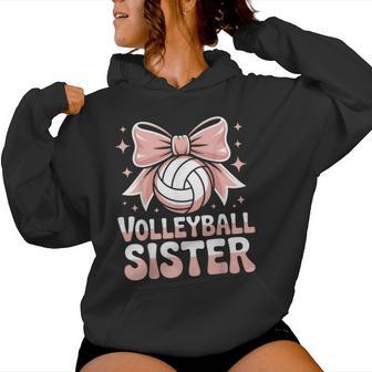 Volleyball Sister Cute Pink Bow Sports Fan Graphic Women Hoodie - Thegiftio UK