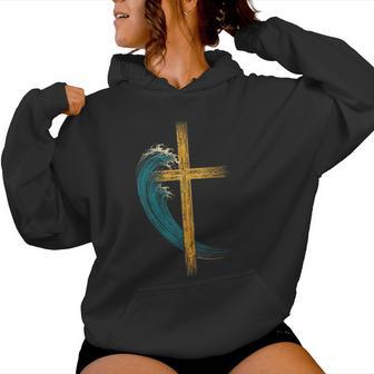 Wave Cross Christian Faith Wave Cross Ocean Golden Ratio Women Hoodie | Seseable UK