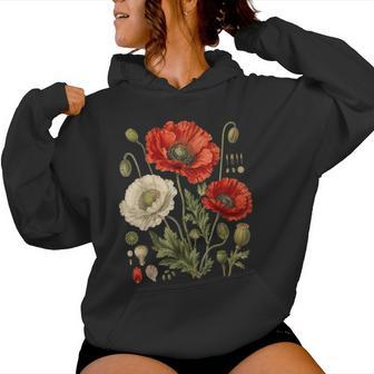 White Red Poppy Flowers Vintage Botanical Garden Plant Women Hoodie - Thegiftio UK