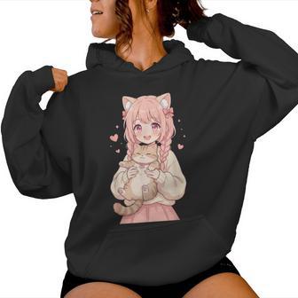 かわいい アニメ 女の子 抱っこ 猫 かわいい 漫画 猫好き オタク レディースパーカー - Kawaiitshirt