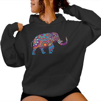 カラフルなインドの象の花柄象アート レディースパーカー - Kawaiitshirt