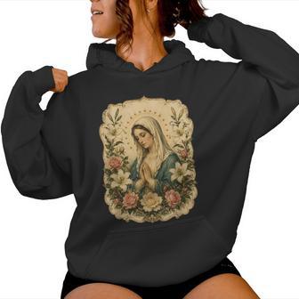 聖母マリアの祈り 花 カトリック 祈り 神聖な芸術 レディースパーカー - Kawaiitshirt