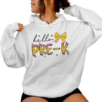 Back To School Pre K Pencil Coquette Bow Teacher Girl Women Hoodie - Thegiftio UK