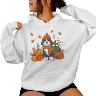 Bernedoodle Thanksgiving Leopard Pumpkins Fall Leaves Lover Women Hoodie - Thegiftio UK