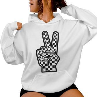 Checked Peace Sign Vintage Racing Flag Kids Boys Girls Women Hoodie - Thegiftio UK