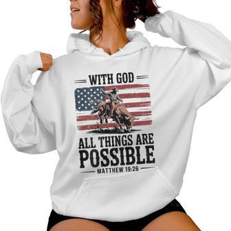 Christian Scripture Cowboy Bull Riding Rodeo American Flag Women Hoodie | Seseable UK