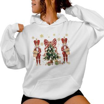 Christmas Tree Brushstroke Coquette Bow Red Nutcracker Women Hoodie - Thegiftio UK