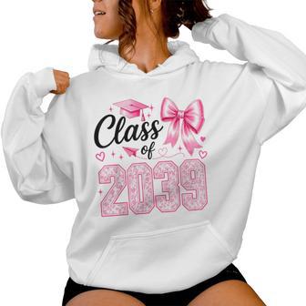 Class Of 2039 Grow With Me Graduation Pink Coquette Bow Girl Women Hoodie - Thegiftio UK