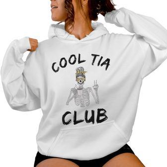Cool Tia Club Cool Awesome Tia Esqueleto Desordenado Moño Café Cuello Sudadera con capucha para mujer - Regaloses
