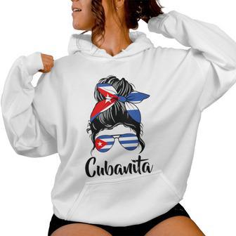 Cubanita Moño Desordenado Cubanita Cubanita Bandera Cubana Cabello Desordenado Moño In Mangas Sudadera con capucha para mujer - Regaloses