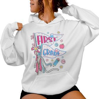 Cute Floral Pennant Flag First Grade Teacher Girl First Day Women Hoodie - Thegiftio UK