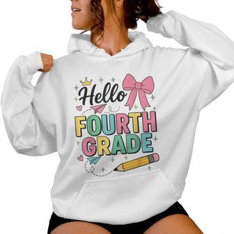 Cute Hello Fourth Grade Back To School Coquette Teacher Girl Women Hoodie - Thegiftio UK