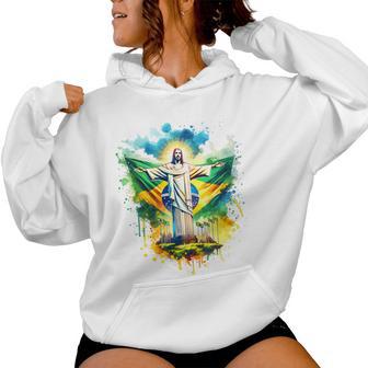 Drapeau Brésil Du Christ Rédempteur Rio De Janeiro Brésil Sweat à capuche femme - Cadeauxyz