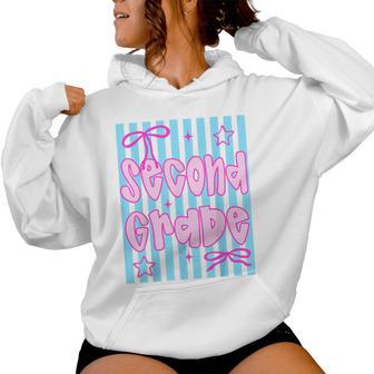 First Day Of 2Nd Grade Kids Girl Teacher Back School Striped Women Hoodie - Thegiftio UK