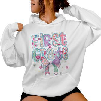 First Grade 1St Coquette Cute Floral First Day Teacher Girl Women Hoodie - Monsterry