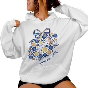 Floral Football Game Day Girly Team Spirit Navy Blue & Gold Women Hoodie - Thegiftio UK
