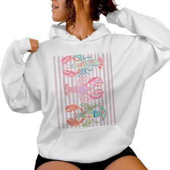 Floral Lobster Preppy Coastal Aesthetic Beach Graphic Summer Women Hoodie - Thegiftio UK