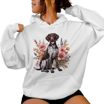 Gsp Hunting Dogintage Flowers Germanhorthaired Pointer Felpa con cappuccio da donna - Novitaregali