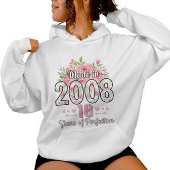 Hecho En 2008 Regalos Florales De 18 Cumpleaños Para Es De 18 Años Sudadera con capucha para mujer - Regaloses