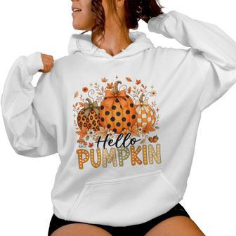 Hello Pumpkins Autumn Fall Thanksgiving Vibes Kids Women Hoodie - Thegiftio UK