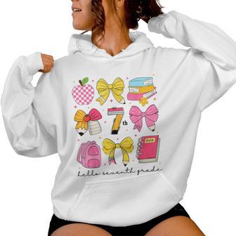 Hello Seventh 7Th Grade Back To School Coquette Bow Girls Women Hoodie - Thegiftio UK