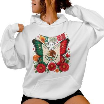 Mexican Flag Floral Butterfly Mexico Independence Day Fiesta Women Hoodie - Thegiftio UK