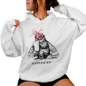 Mothma'am Mothman Drinking Coffee Cryptid Meme Women Hoodie - Thegiftio UK