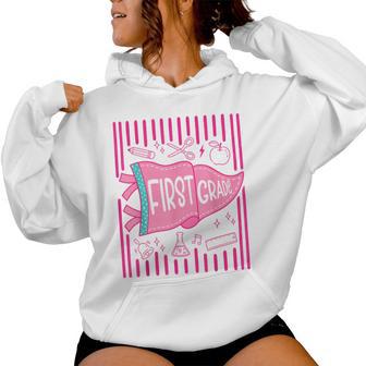 Pennants Striped 1St Grade Girls Back To School First Grade Women Hoodie - Thegiftio UK