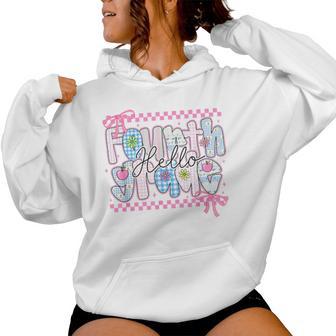 Preppy Hello Fourth Grade Back To School Coquette Students Women Hoodie - Thegiftio UK