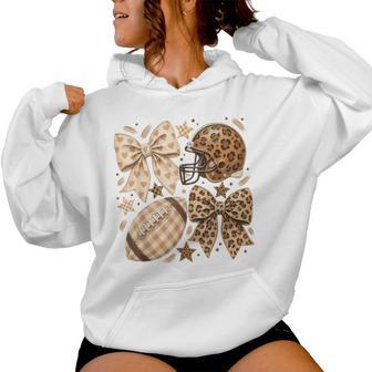 Preppy Leopard Football Coquette Bow Football Mom Girl Women Women Hoodie - Thegiftio UK