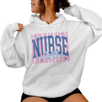 Preppy Nurse Stripes Coquette Bow Rn Lpn Er Nursing Student Women Hoodie - Thegiftio UK