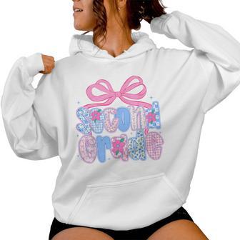 Preppy Second 2Nd Grade Floral Coquette Bow Back To School Women Hoodie - Thegiftio UK