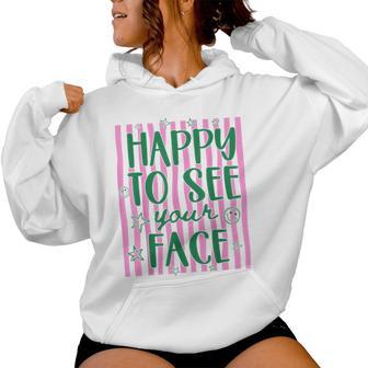 Retro Stripes Teacher Back To School Happy To See Your Face Women Hoodie - Thegiftio UK